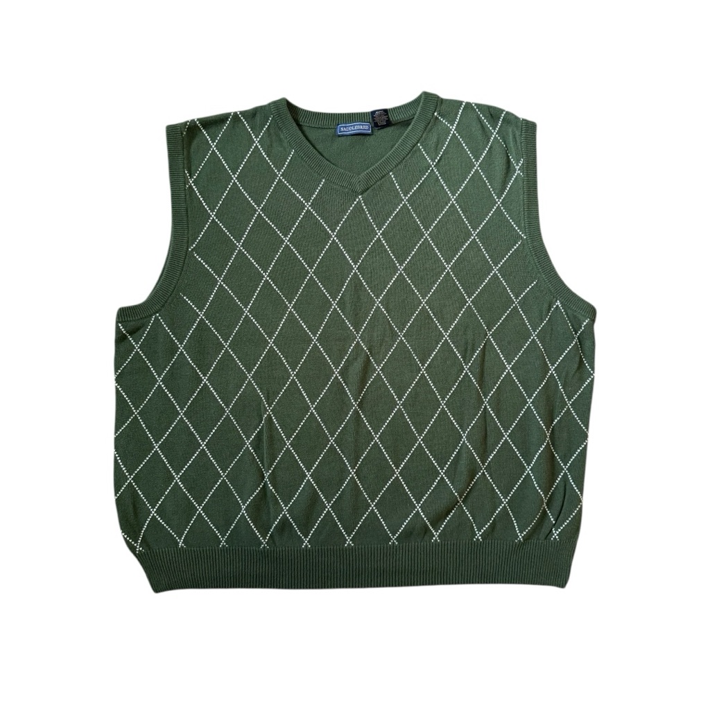 Saddlebred Men Sweater Vest L Argyle V Neck Classic Business Casual Preppy